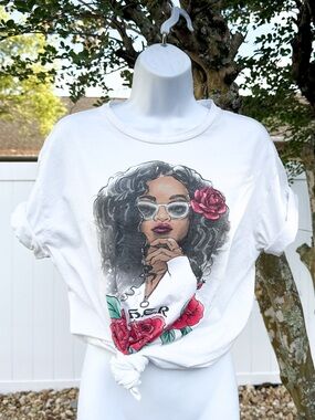 Rihanna HER Graphic Tee Women Large White Shirt Roses Sunglasses Merch Tee